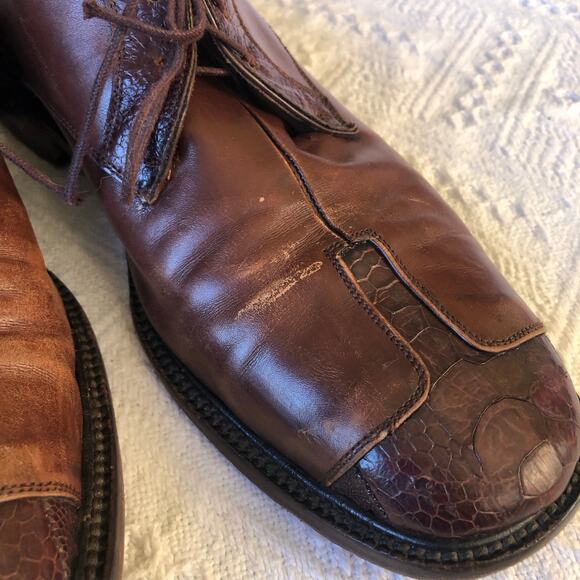 Belvedere Firenze Italian Made 10.5M Lace-Up Oxfords w/ Reptile Trim – Needs TLC - Picture 11 of 12